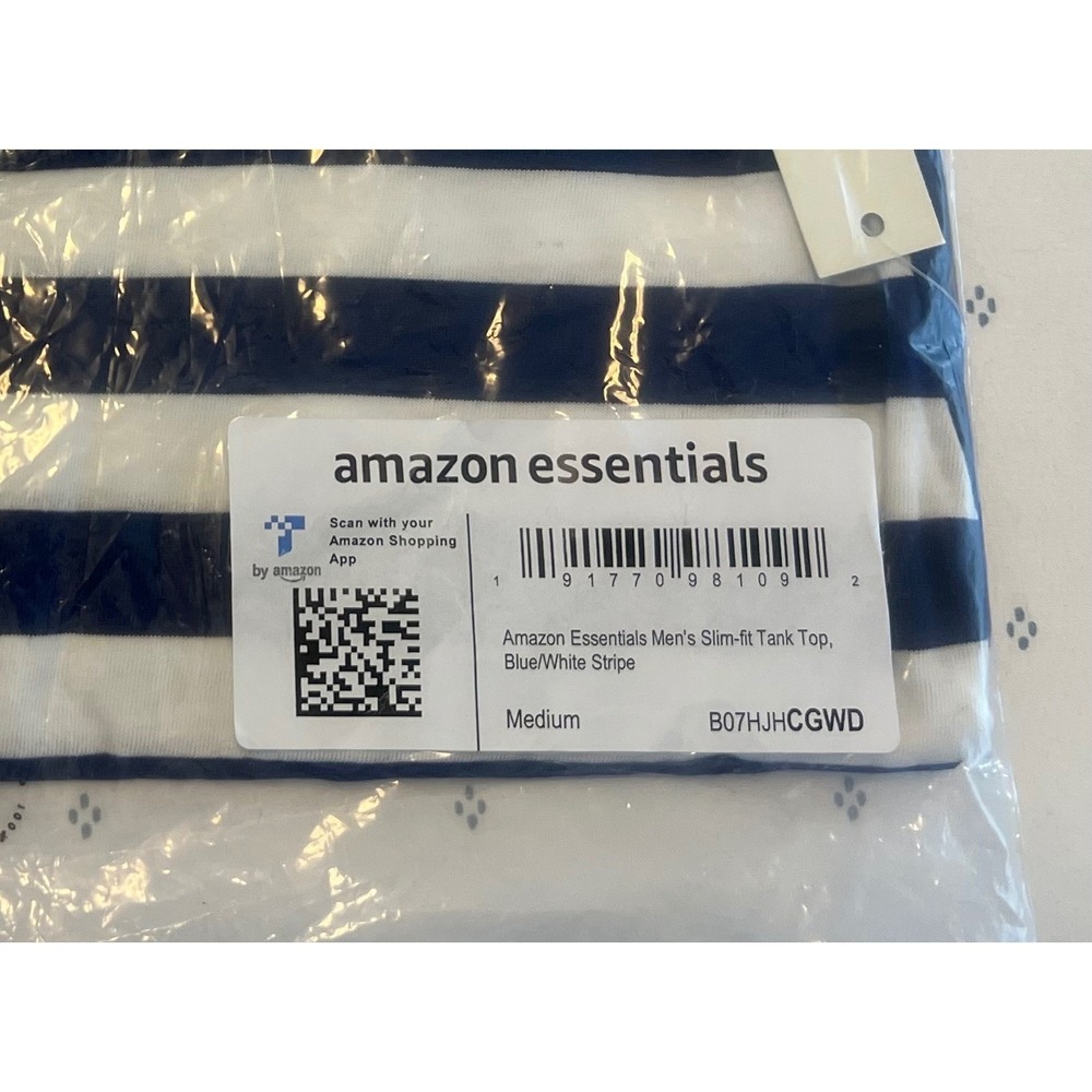 Amazon Essentials Men's Slim Fit Tank Top Blue/White Stripe Casual‎ Coastal NWT - Picture 4 of 5